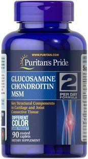 Глюкозамін хондроїтин і МСМ, Glucosamine, Chondroitin & MSM-2 Per Day Formula, Puritan's Pride, 90 каплет PTP-17895 фото