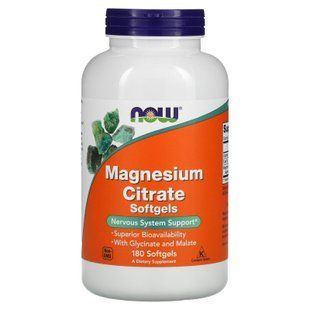 Магній цитрат, Magnesium Citrate, NOW Foods, 400 мг, 180 гелевих капсул (133 мг в одній гелевій капсулі) NOW-01298 фото