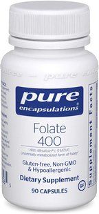Фолат, Folate, Pure Encapsulations, з метилфолатом L-5-MTHF для підтримки здоров'я серцево-судинної, клітинної та нервової систем, 400 мкг, 90 капсул PES-01356 фото