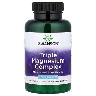 Магнієвий комплекс, Triple Magnesium Complex, Swanson, потрійний, 400 мг, 100 веганських капсул SWV-01808 фото