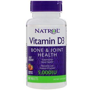 Вітамін D3, Vitamin D3, Natrol, смак полуниці, 5000 МО, 90 таблеток NTL-05891 фото