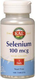 Селен, Selenium, KAL, без дріжджів, 100 мкг, 100 таблеток CAL-93210 фото