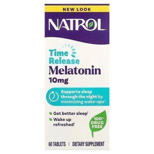 Мелатонін, Melatonin, Natrol, повільне вивільнення, 10 мг, 60 таблеток NTL-05964 фото