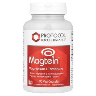 Магній L-треонат, Magtein&reg;, Magnesium L-Threonate, Protocol for Life Balance, нервова та когнітивна підтримка, 90 веганських капсул PRT-12390 фото