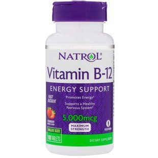 Вітамін В12, смак полуниці, Vitamin B-12, Natrol, 5000 мкг, 100 таблеток NTL-06672 фото