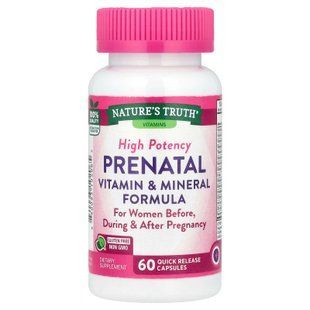 Вітаміни та мінералі пренатальні, Prenatal Vitamin & Mineral Formula, Nature's Truth, високоефективна формула, 60 капсул швидкого вивільнення NTH-10206 фото