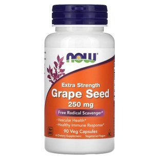 Екстракт виноградних кісточок, Grape Seed, Now Foods, додаткова сила, 250 мг, 90 вегетаріанських капсул NOW-03274 фото