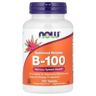 В комплекс, В-100, Sustained Release B-100, NOW Foods, уповільнене вивільнення, 100 таблеток NOW-00439 фото