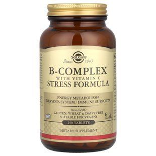 Комплекс вітамінів В + С, B-Complex with Vitamin C, Solgar, стрес формула, 250 таблеток SOL-00201 фото
