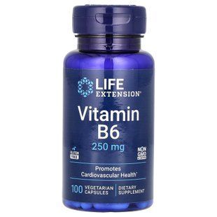Вітамін В6 (піридоксин), Vitamin B6, Life Extension, 250 мг, 100 вегетаріанських капсул LEX-15351 фото