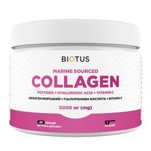 Колаген морський + гіалуронова кислота + вітамін С, Marine Sourced Collagen Peptides + Hyaluronic Acid + Vitamin C, Biotus, 5000 мг, 206 г BIO-530128 фото