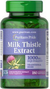 Розторопша, Milk Thistle 4: 1 (Silymarin), Puritan's Pride, 1000 мг, 180 гелевих капсул PTP-01946 фото