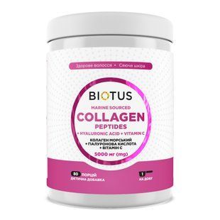 Колаген морський + гіалуронова кислота + вітамін С, Marine Sourced Collagen Peptidеs + Hyaluronic Acid + Vitamin C, Biotus, 5000 мг, 400 г BIO-532047 фото