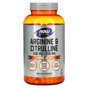 Аргінін та цитрулін, Arginine & Citrulline, Now Foods, Sports, 500 мг/250 мг, 240 вегетаріанських капсул NOW-00038 фото
