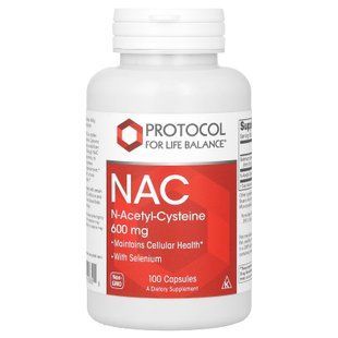 Ацетилцистеїн, NAC N-Acetyl-Cysteine, Protocol for Life Balance, 600 мг, 100 капсул PRT-10085 фото
