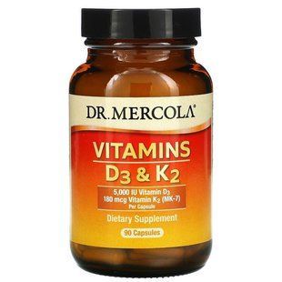 Вітаміни D3 і К2, Vitamins D3 & K2, Dr. Mercola, 5,000 МО, 90 капсул MCL-01996 фото