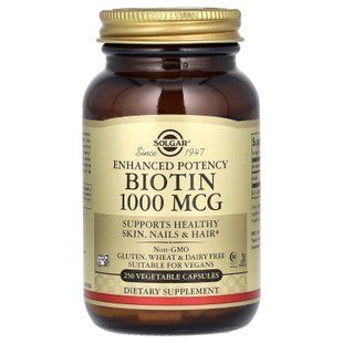 Біотин, Biotin, Solgar, 1000 мкг, 250 рослинних капсул SOL-00312 фото