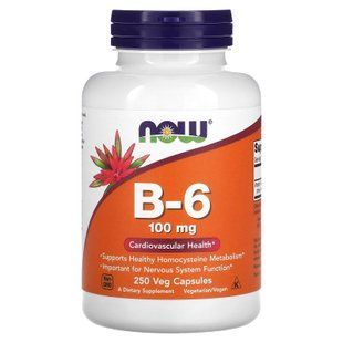 Вітамін В6, Vitamin B-6, Now Foods, 100 мг, 250 вегетаріанських капсул NOW-00458 фото