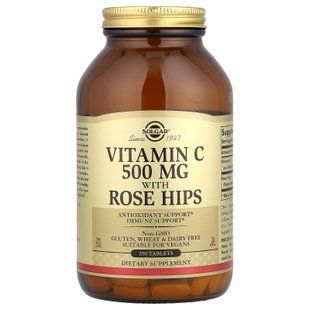 Вітамін С із шипшиною, Vitamin C With Rose Hips, Solgar, 500 мг, 250 таблеток SOL-02381 фото