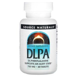 DL-фенілаланін, DLPA, Source Naturals, 750 мг, 60 таблеток. SNS-00165 фото
