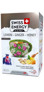 Чай від застуди, Herbal tea LEMON - GINGER - HONEY, Swiss Energy, від кашлю, болю в горлі та закладеності носа, альпійські трави, лимон, імбир та мед, 8 пакетиків SWE-15801 фото