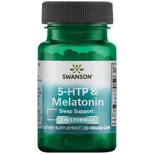 5 НТР + Мелатонін, 5-Htp + Melatonin, Swanson, 30 вегетаріанських капсул SWV-02764 фото