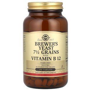 Пивні дріжджі 7 1/2 зерна з вітаміном B12, Brewer's Yeast, 7 1/2 Grains with Vitamin B12, Solgar, 250 таблеток SOL-00400 фото