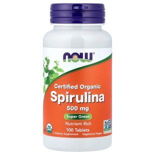 Спіруліна, Spirulina, Now Foods, сертифікована, органічна, 500 мг, 100 таблеток NOW-02696 фото