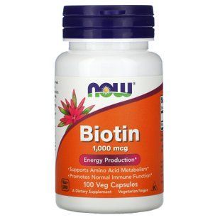 Біотин, Biotin, NOW Foods 1000 мкг, 100 вегетаріанських капсул NOW-00469 фото