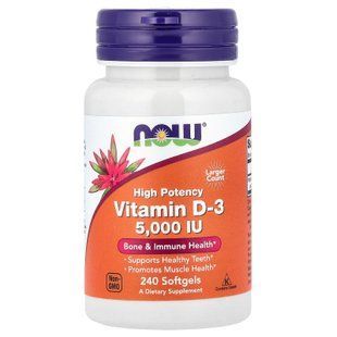 Вітамін D-3, Vitamin D-3, Now Foods, високоефективний, 125 мкг (5000 МО), 240 гелевих капсул NOW-00373 фото