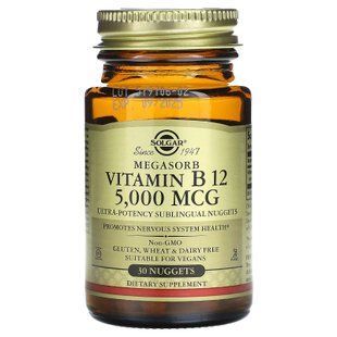 Вітамін В12 (ціанокобаламін), Vitamin B12, Solgar, сублінгвальний, 5000 мкг, 30 таблеток SOL-01745 фото