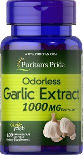 Часник, Odorless Garlic, Puritan's Pride, без запаху, 1000 мг, 100 гелевих капсул швидкого вивільнення PTP-15531 фото