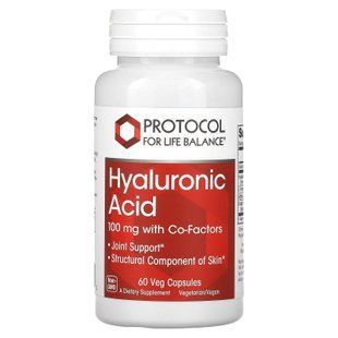 Гіалуронова кислота, Hyaluronic Acid, Protocol for Life Balance, комплекс, 100 мг, 60 веганських капсул PRT-13155 фото