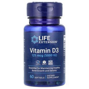 Вітамін D-3, Vitamin D3, Life Extension, 125 мкг (5000 МО), 60 гелевих капсул LEX-17136 фото