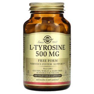 Тирозин, L-Tyrosine, Solgar, 500 мг, 100 вегетаріанських капсул SOL-02761 фото