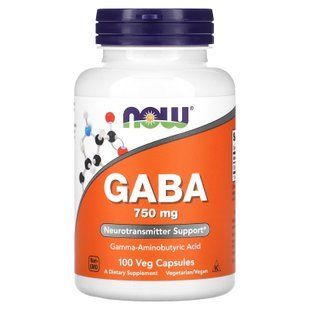 Гамма-аміномасляна кислота, GABA, Now Foods, 750 мг, 100 капсул NOW-00089 фото