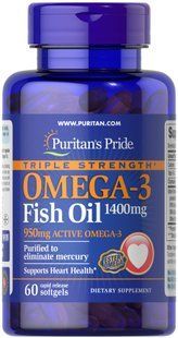 Омега-3 риб'ячий жир, Omega-3 Fish Oil, Puritan's Pride, 1400 мг (950 мг активного омега-3), 60 гелевих капсул PTP-16105 фото