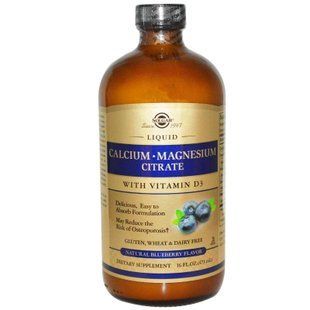 Кальцій Магній + D3, Calcium Magnesium Vitamin D3, Solgar, смак чорниці, цитрат, рідкий, 473 мл. SOL-35831 фото