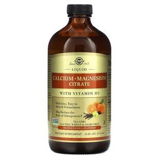 Кальцій, магній, D3, Calcium Magnesium Vitamin D3, Solgar, апельсин, ваніль, цитрат, рідкий, 473 мл SOL-35832 фото