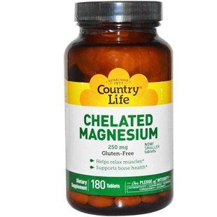 Магній хелат, Chelated Magnesium, Country Life, 250 мг, 180 таблеток CLF-02686 фото