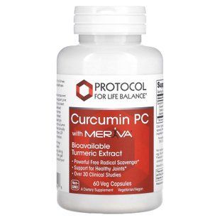 Фітосоми куркуміну, Curcumin PC With Meriva, Protocol for Life Balance, 500 мг, 60 вегетаріанських капсул PRT-14642 фото