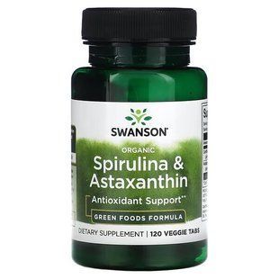 Спіруліна органічна та астаксантин, Organic Spirulina & Astaxanthin, Swanson, 120 рослинних таблеток SWV-06072 фото