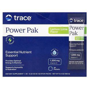 Електроліти, Electrolyte Stamina PowerPak, Trace, лимон-лайм, 30 пакетів по 6,1 г TMR-00052 фото
