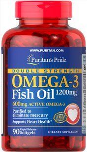 Омега-3 риб'ячий жир, Omega-3 Fish Oil, Puritan's Pride, подвійна сила, 1200/600 мг, 90 капсул PTP-17131-6 фото