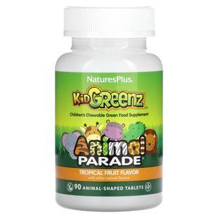 Суперфуд для дітей, Kid Greenz, Nature's Plus, Animal Parade, смак тропічних фруктів, 90 жувальних таблеток у формі тварин NAP-29968 фото