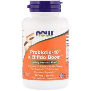 Пробіотик-10 з Bifido Boost, Probiotic-10, Now Foods, 25 млрд КУО, 90 вегетаріанських капсул NOW-02924 фото
