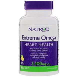 Омега Extreme, Omega, Natrol, лимон, 2400 мг, 60 м'яких капсул (1200 мг на м'яку капсулу) NTL-04510 фото