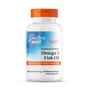 Риб'ячий жир омега-3, Omega 3 Fish Oil, Doctor's Best, очищений і прозорий, 2000 мг, 120 гелевих капсул з морською водою (1000 мг на капсулу) DRB-00478 фото