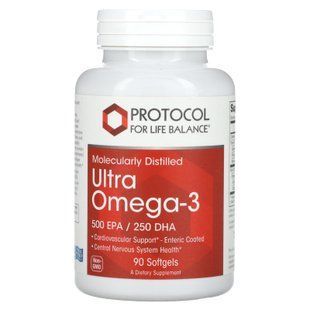 Омега-3 Ультра, Ultra Omega-3, Protocol for Life Balance, молекулярно-дистильована, 500 ЕПК/250 ДГК, 90 гелевих капсул PRT-11661 фото