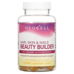 Формула для здоров'я волосся, шкіри та нігтів, Hair, Skin & Nails Beauty Builder, NeoCell, зі смаком лимона, 60 жувальних цукерок NEL-13266 фото